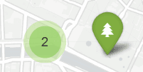 Clustering groups markers together to reduce clutter (see the number 2 badge).